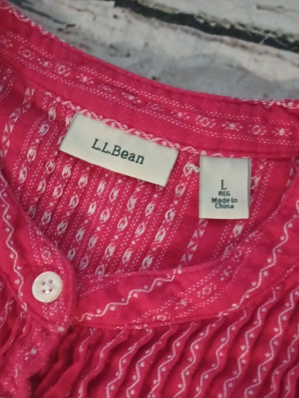 L.L. Bean Red White Dobby Pintuck Cottagecore Flannel Nightgown L - Picture 2 of 7